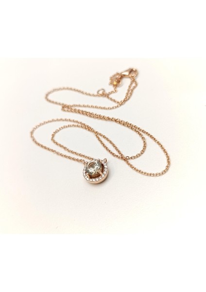 Kenarı Pırlanta ve Ortası Has Taşlı Kolye 18 Ayar Altın Hd Videolu