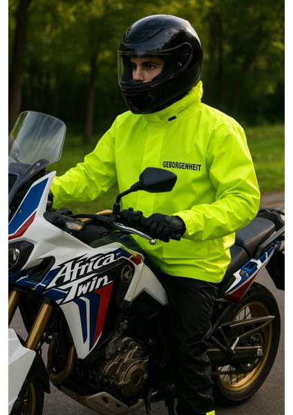 Moto GB Neon Motosiklet Yağmurluğu Outdoor Yağmurluk Cepli File Astarlı Kapşonlu Hafif Su Geçirmez Alt Üst Takım Motorcu Yağmurluk Orjinal Kadın Erkek modelleri