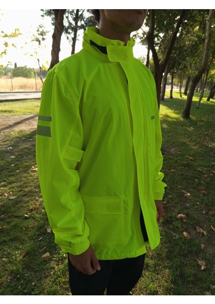 Moto GB Neon Motosiklet Yağmurluğu Outdoor Yağmurluk Cepli File Astarlı Kapşonlu Hafif Su Geçirmez Alt Üst Takım Motorcu Yağmurluk Orjinal Kadın Erkek