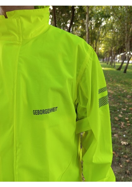 Moto GB Neon Motosiklet Yağmurluğu Outdoor Yağmurluk Cepli File Astarlı Kapşonlu Hafif Su Geçirmez Alt Üst Takım Motorcu Yağmurluk Orjinal Kadın Erkek