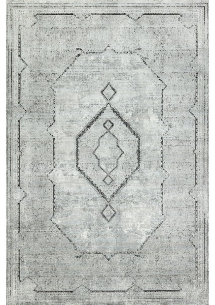 Gri Göbekli Modern Etnik Desenli Halı | Makinada Yıkanabilir | Hav Toz Vermez | Leke Tutmayaz | Kaymaz Taban | Dijital Makine Baskı | Salon Yolluk Mutfak Halısı