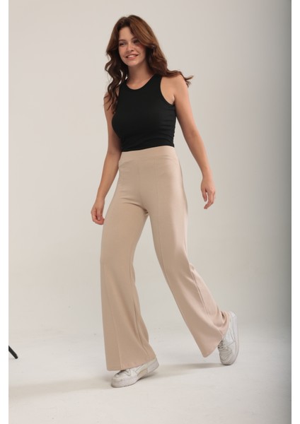 Kadın Bol Paça Modal Kumaş Tayt Pantolon Yumuşak Dokulu Likralı Önü Nevürlü Geniş Kalıp modelleri