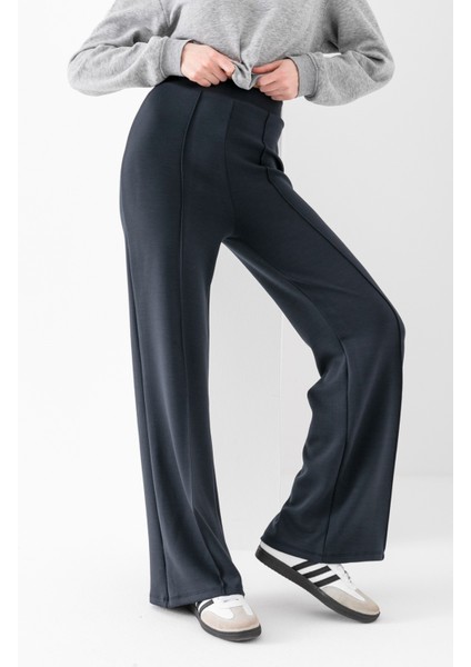 Kadın Bol Paça Modal Kumaş Tayt Pantolon Yumuşak Dokulu Likralı Önü Nevürlü Geniş Kalıp