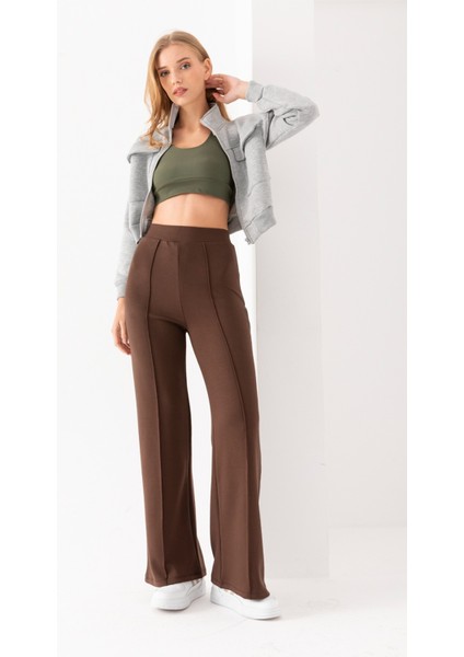 Kadın Bol Paça Modal Kumaş Tayt Pantolon Yumuşak Dokulu Likralı Önü Nevürlü Geniş Kalıp