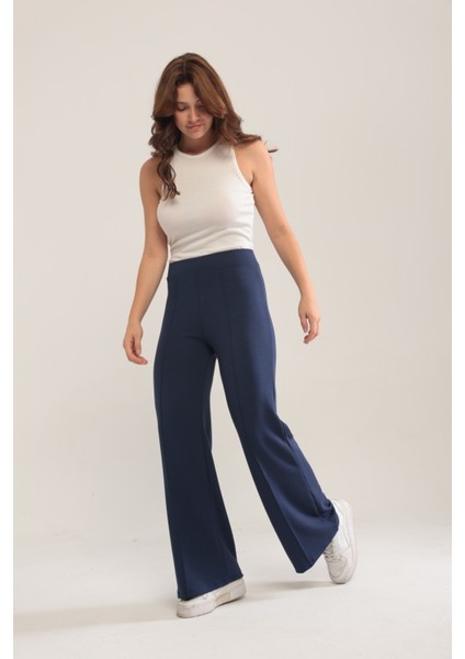 Kadın Bol Paça Modal Kumaş Tayt Pantolon Yumuşak Dokulu Likralı Önü Nevürlü Geniş Kalıp