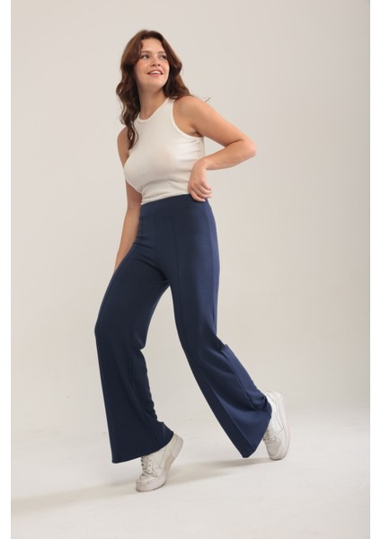 Kadın Bol Paça Modal Kumaş Tayt Pantolon Yumuşak Dokulu Likralı Önü Nevürlü Geniş Kalıp fırsatları