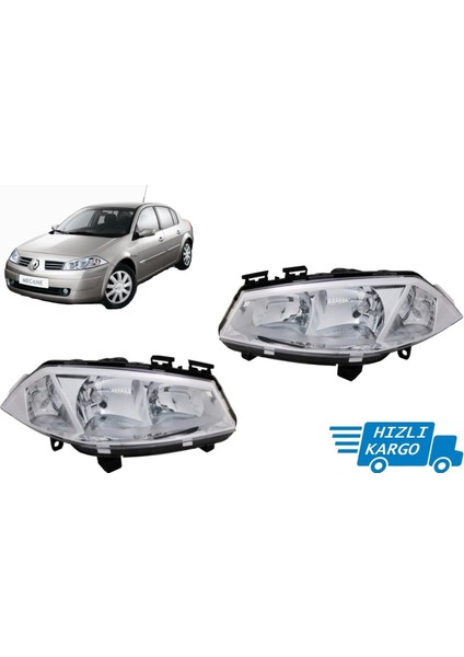 Renault Megane 2 Sağ Sol Ön Far Takımı 2002-2005 Manuel Ayarlı