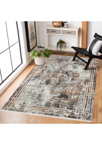 Mavi Çerçeveli Modern Etnik Desenli Halı | Makinada Yıkanabilir | Hav Toz Vermez | Leke Tutmayaz | Kaymaz Taban | Dijital Makine Baskı | Salon Yolluk Mutfak Halısı