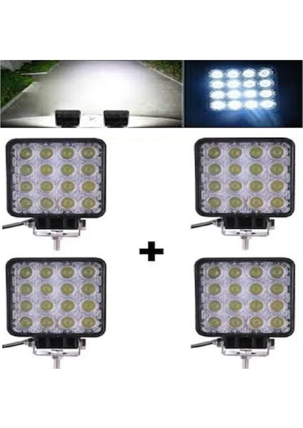 4 Adet Off Road Sis Farı - Lambası 16 LED Kare Çalışma Lambası (495172098)