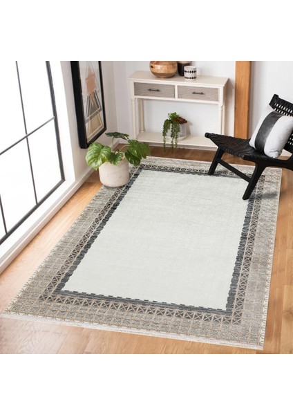 Gri Çerçeveli Modern Etnik Desenli Halı | Makinada Yıkanabilir | Hav Toz Vermez | Leke Tutmayaz | Kaymaz Taban | Dijital Makine Baskı | Salon Yolluk Mutfak Halısı modelleri