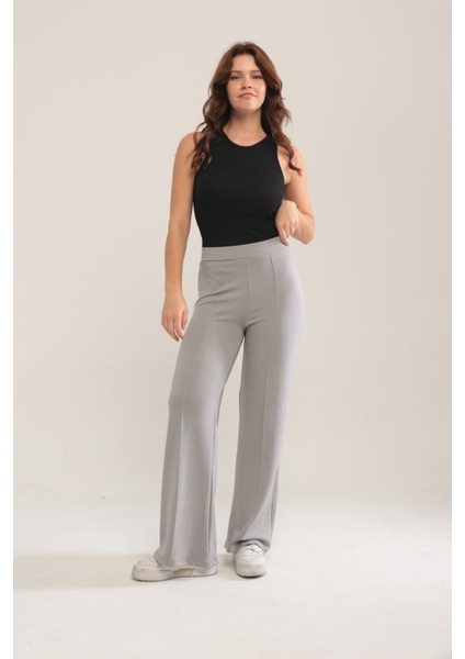 Kadın Bol Paça Modal Kumaş Tayt Pantolon Yumuşak Dokulu Likralı Önü Nevürlü Geniş Kalıp