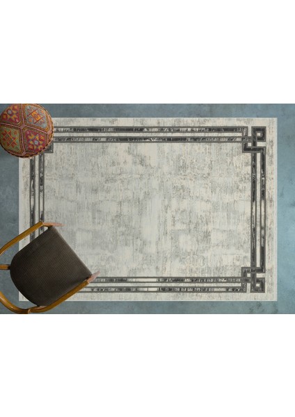 Gri Çerçeveli Modern Etnik Desenli Halı | Makinada Yıkanabilir | Hav Toz Vermez | Leke Tutmayaz | Kaymaz Taban | Dijital Makine Baskı | Salon Yolluk Mutfak Halısı modelleri