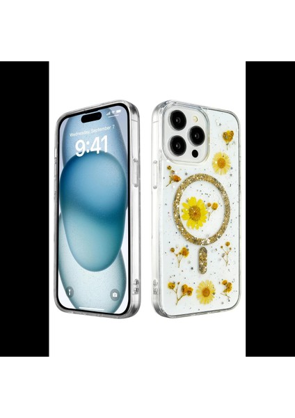 iPhone 15 Pro Kılıf Daisy Simli Magsafe Kapak