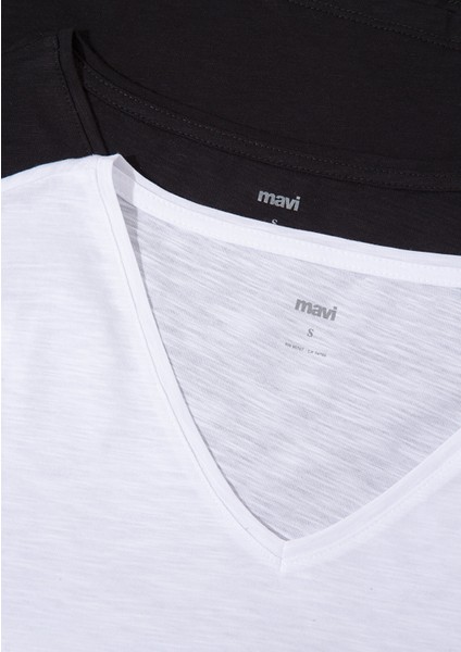 2li Kadın V Yaka Basic Tişört 1611371-900