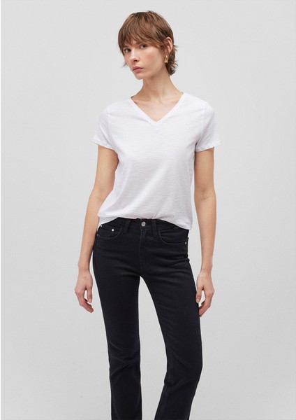 2li Siyah Beyaz Kadın V Yaka Basic Tişört 1611371-900