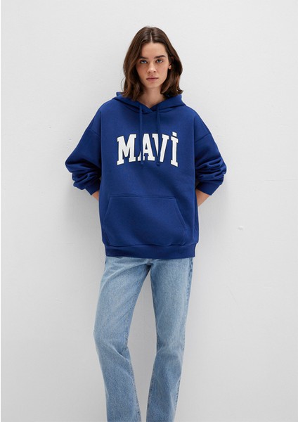 Mavi Logo Baskılı Kapüşonlu Lacivert Sweatshirt 1600361-70722