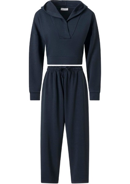 Kadın Antrasit Önü Pervazlı Kapüşonlu Takım