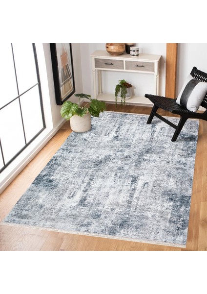 Koyu Mavi Soyut Modern Etnik Desenli Halı | Makinada Yıkanabilir | Hav Toz Vermez | Leke Tutmayaz | Kaymaz Taban | Dijital Makine Baskı | Salon Yolluk Mutfak Halısı modelleri