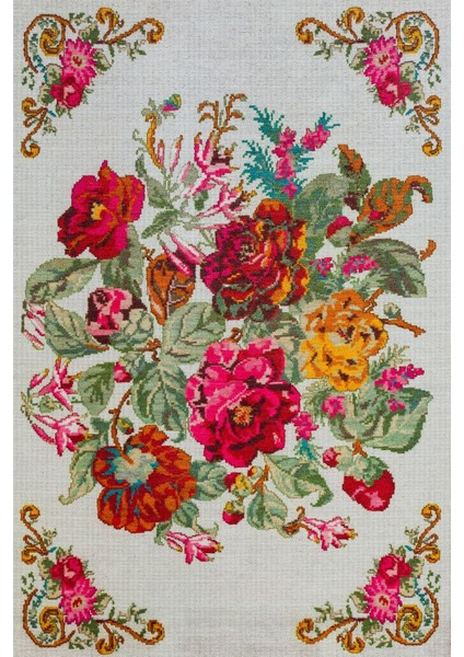 Krem Çiçekli Modern Etnik Desenli Halı | Makinada Yıkanabilir | Hav Toz Vermez | Leke Tutmayaz | Kaymaz Taban | Dijital Makine Baskı | Salon Yolluk Mutfak Halısı