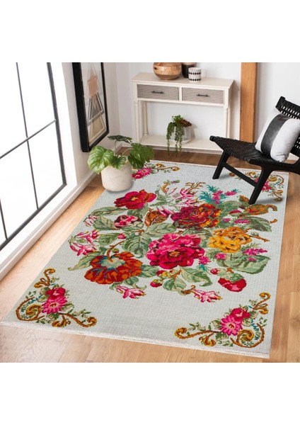 Krem Çiçekli Modern Etnik Desenli Halı | Makinada Yıkanabilir | Hav Toz Vermez | Leke Tutmayaz | Kaymaz Taban | Dijital Makine Baskı | Salon Yolluk Mutfak Halısı fiyatları