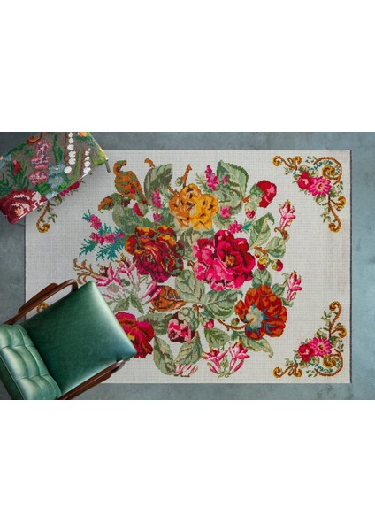 Krem Çiçekli Modern Etnik Desenli Halı | Makinada Yıkanabilir | Hav Toz Vermez | Leke Tutmayaz | Kaymaz Taban | Dijital Makine Baskı | Salon Yolluk Mutfak Halısı modelleri
