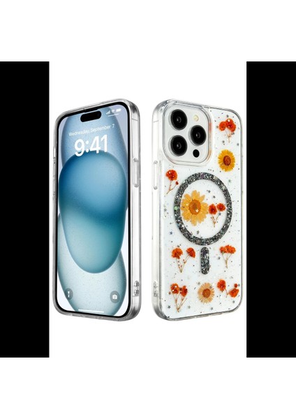 iPhone 15 Pro Kılıf Daisy Simli Magsafe Kapak