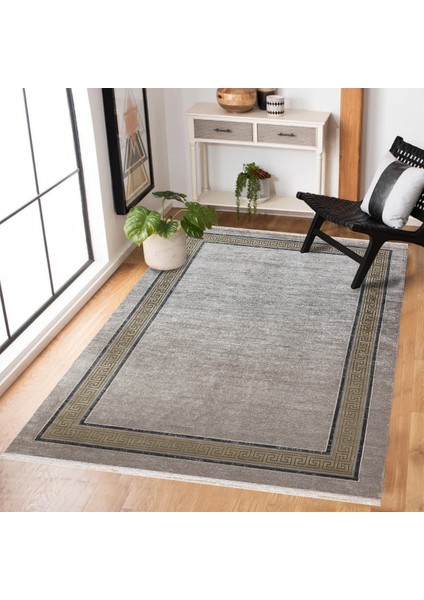 Gri Çerçeveli Modern Etnik Desenli Halı | Makinada Yıkanabilir | Hav Toz Vermez | Leke Tutmayaz | Kaymaz Taban | Dijital Makine Baskı | Salon Yolluk Mutfak Halısı fiyatları