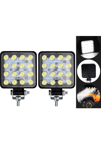 Off Road Sis Farı - Lamba 16 LED Kare Çalışma Lambası 2 Adet