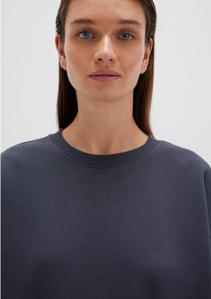 Bisiklet Yaka Lacivert Basic Sweatshirt 1610198-70726