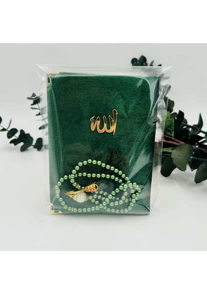 10 Adet Hediyelik Jelatinde Kadife Yasin Cüzü ve Inci Tesbih Seti ( Mevlit-Hac-Umre) modelleri