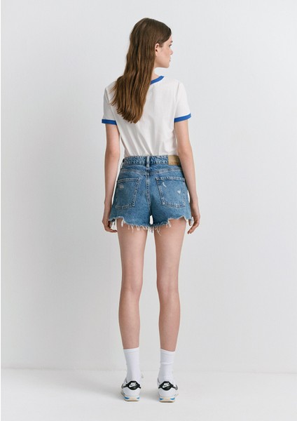 Tyra 90lar Gölgeli Indigo Mavisi Jean Şort 1410011-84398