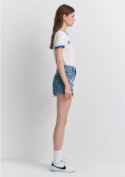 Tyra 90lar Gölgeli Indigo Mavisi Jean Şort 1410011-84398