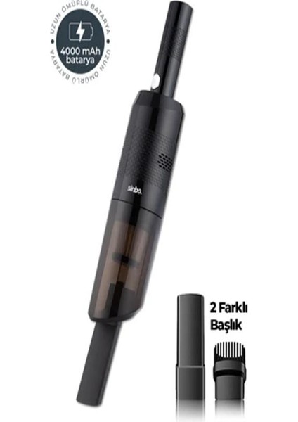 SVC-8630 Oto-Araç El Tipi Süpürge Çakmaklık Şarjlı Mini - Taşınabilir Hepa Filtre - 2 Başlık