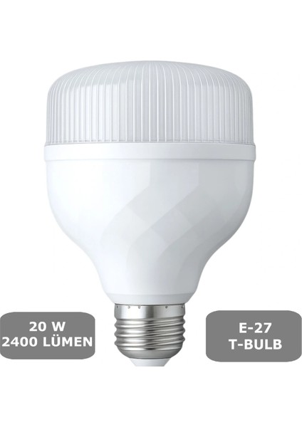 20W Torch Ampul E27 T-Bulb LED Beyaz Renk 2400 Lümen