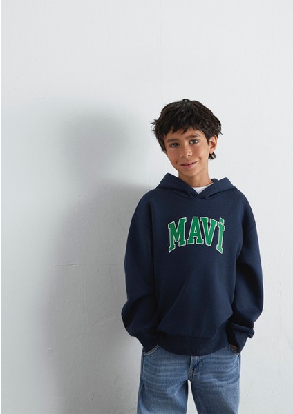 Mavi Logo Baskılı Lacivert Kapüşonlu Sweatshirt 6610110-70490