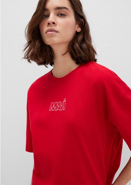 Mavi Logo Baskılı Kırmızı Tişört 1611592-82054