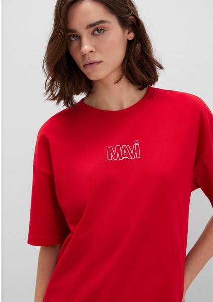 Mavi Logo Baskılı Kırmızı Tişört 1611592-82054