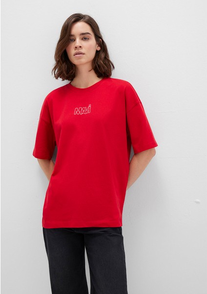 Mavi Logo Baskılı Kırmızı Tişört 1611592-82054