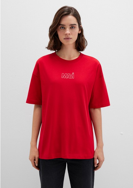 Mavi Logo Baskılı Kırmızı Tişört 1611592-82054