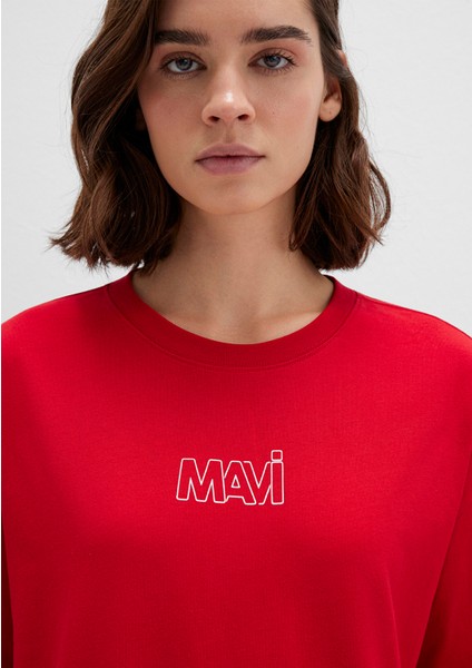 Mavi Logo Baskılı Kırmızı Tişört 1611592-82054