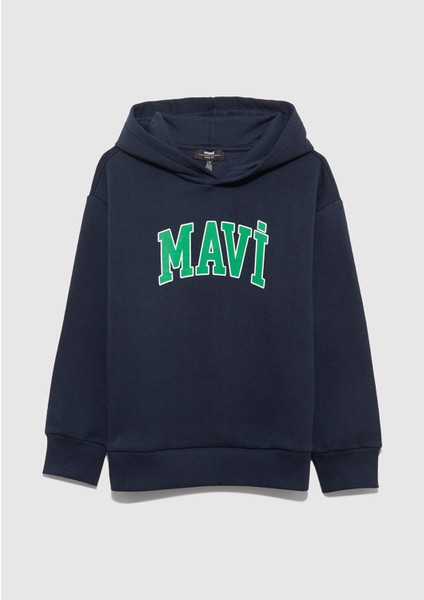 Mavi Logo Baskılı Lacivert Kapüşonlu Sweatshirt 6610110-70490