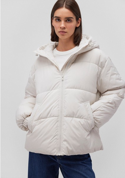 Su İtici Kapüşonlu Beyaz Şişme Mont 1110199-83746