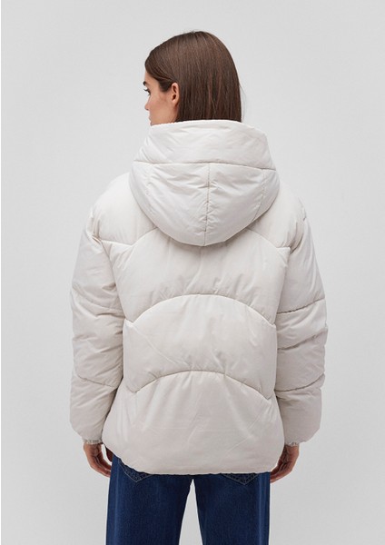 Su İtici Kapüşonlu Beyaz Şişme Mont 1110199-83746