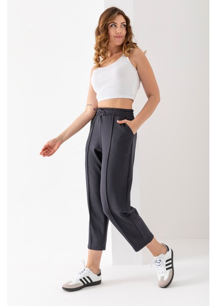 Kadın Modal Balon Model Likralı Pantolon Yumuşak Doku Beli Lastikli Çımalı Bilek Pantolon