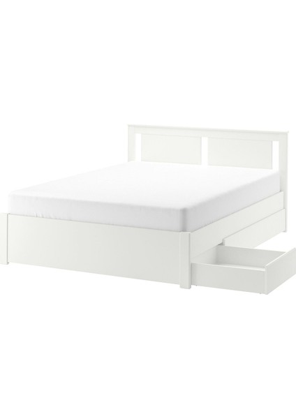 Çift Kişilik Baza, Beyaz, 140X200 Cm, 4 Çekmeceli