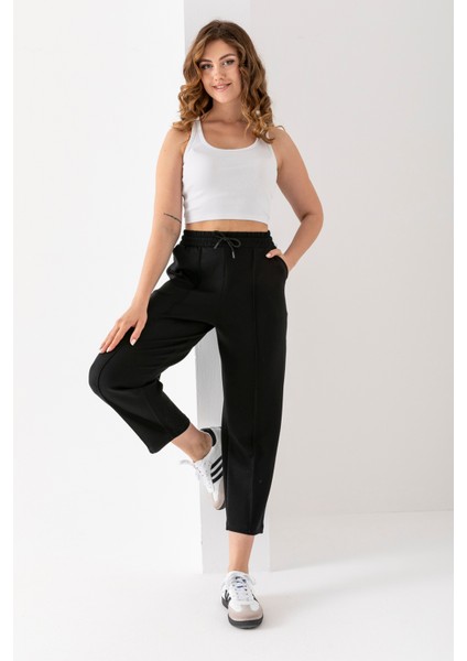 Kadın Modal Balon Model Likralı Pantolon Yumuşak Doku Beli Lastikli Çımalı Bilek Pantolon