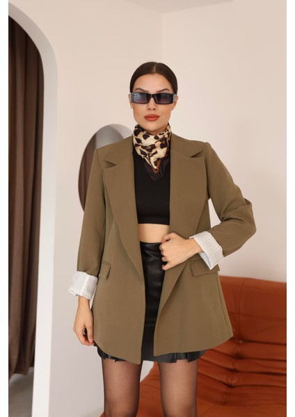 Kadın Haki Kol Detaylı Blazer Ceket