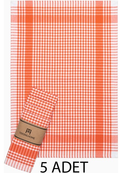 Pamuklu Turuncu Renkli Pötikareli 5 Adet Kurulama Bezi,beslenme Örtüsü,servis Peçetesi 40X60