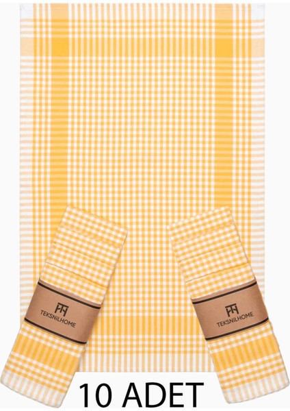 Pamuklu Sarı Renkli Pötikareli 10 Adet Kurulama Bezi,beslenme Örtüsü,servis Peçetesi 40X60