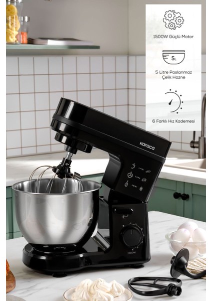 Stand Mikser Siyah 1500W 5l, Güçlü ve Şık Mutfak Gereci